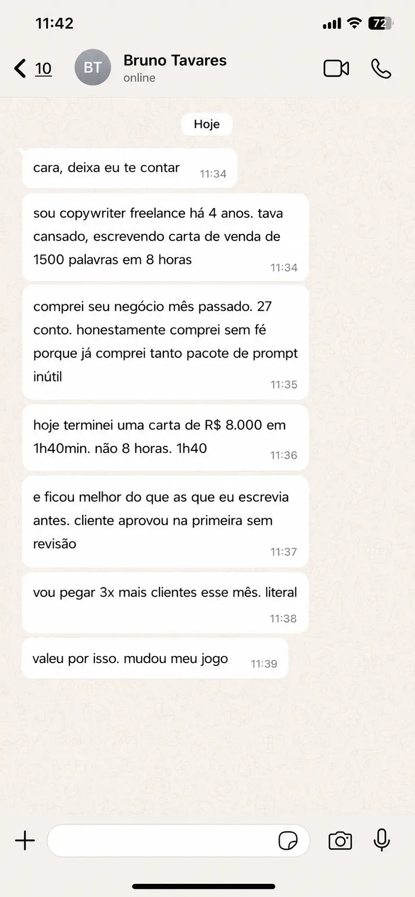 Depoimento no WhatsApp, conversa 1