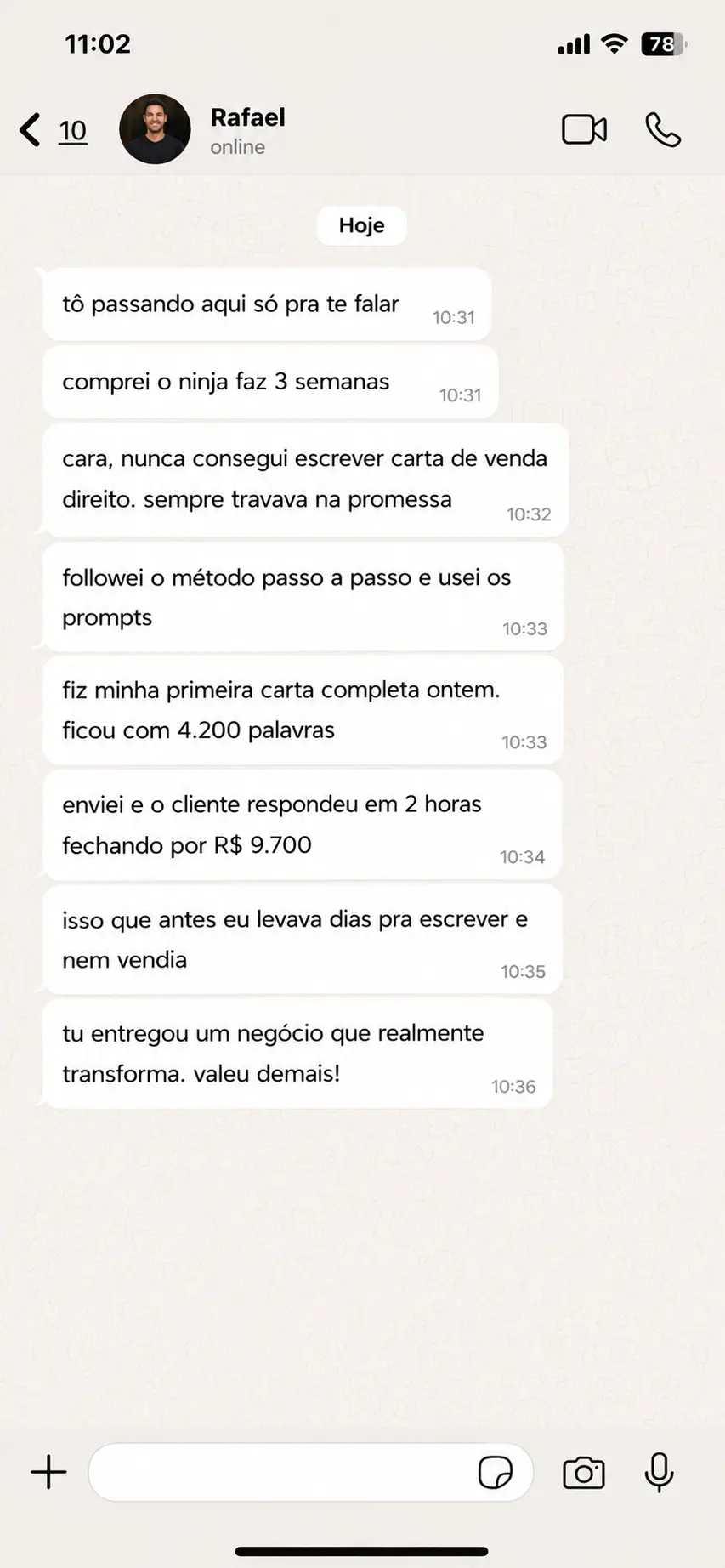 Depoimento no WhatsApp, conversa 3